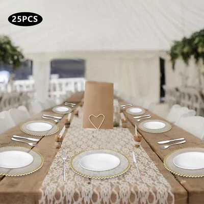 USED 25* Clear Charger Plates Round Plate Dinnerware With Gold Elegant Beaded - Image 1 of 4