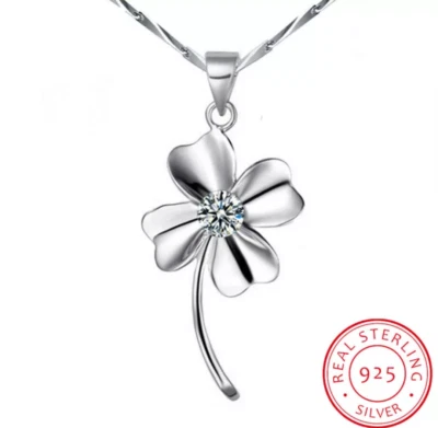 Collana quadrifoglio zircone Argento/four-leaf-clover Necklace quatrefoil zircon - Immagine 1 di 2