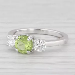 Nuevo Redondo 3-Stone Peridoto Anillo con Diamante 14k Oro Blanco Talla 6.75 - Imagen 1 de 10