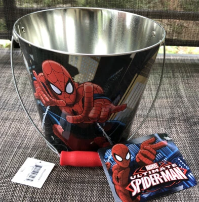 "Cubo de hojalata Spider-Man, cubo, cubo de arena, 7""T x 7,25"" diámetro". Edición RARA. COMO NUEVO Foto 1 de 4