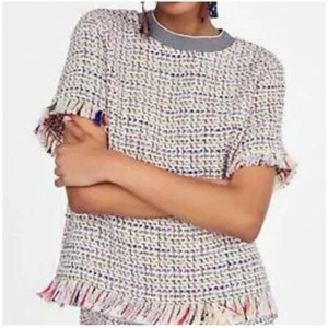Zara Multicolor Textured Fringe Top SZ XS - Picture 1 of 7