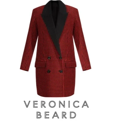 Talla 4 NUEVO CON ETIQUETAS BARBA VERÓNICA Senna Rojo Negro CACHEMIRA Suéter ABRIGO PATA DE GALLO $795  Foto 1 de 4