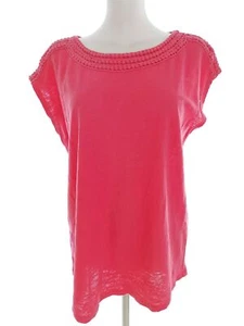 Boden T. L Rosa Blusa Lino 100% Manica corta Ricamo - Foto 1 di 5