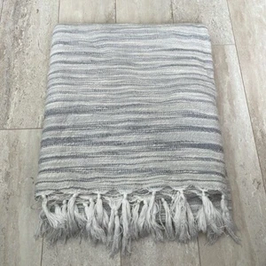 Urban Outfitters Striped Woven Fringe Blanket Boho Decor Nautical 48"x58" - Picture 1 of 5