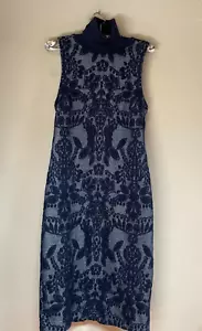 Anthropologie By Maeve Sleeveless Ryder Jacquard Turtleneck Dress 2P Blue - Picture 1 of 9