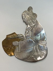 Vintage Carved Woman Sterling Silver Brooch/Pin - Picture 1 of 3