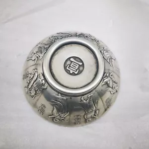 3.9" Tibet Silver Engrave Propitious Eight Bowl Crafts Home Decoration - Picture 1 of 5