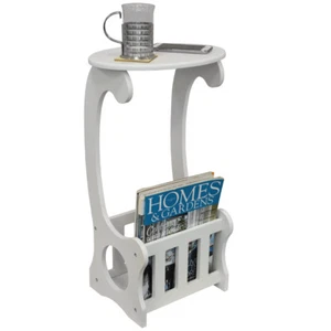 Side End Bedside Table with Magazine Book Storage Rack White OC1618 - Picture 1 of 5