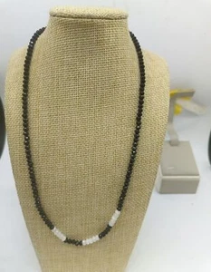 Natural Genuine Real 2x4mm Black White Faceted Jade Beaded Necklace 18inch Gift - Picture 1 of 3