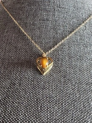 Heart-shaped Pendant With Brown Stone in Center Of Heart On Chain - Image 1 of 4