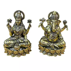 brass Laxmi ganesha idol statue handmade sculpture figurine pooja religious god - Picture 1 of 9