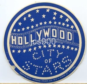 CALCOMANÍA DE VIAJE ETIQUETA EQUIPAJE VINTAGE AÑOS 30 HOLLYWOOD CALIFORNIA "CIUDAD DE ESTRELLAS" - Imagen 1 de 1