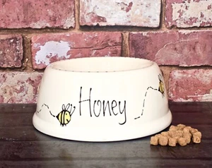 Extra kleiner schräger Hundenapf Katzennapf handbemalt personalisiert Keramik Bienennapf - Bild 1 von 3
