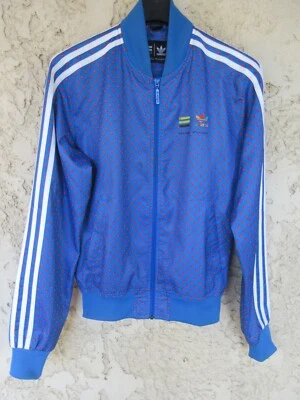 Veste ADIDAS PHARREL WILLIAMS rétro vintage jacket bleu à pois rouge XS - Photo 1/4