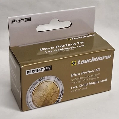 LEUCHTTURM CAPS Ultra Perfect Fit Münzkapseln für 1 oz. Maple Leaf Gold 10er Pack