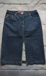 12, Fcuk, Dark Blue Slit Front Midi Denim Skirt, French Connection - Picture 1 of 15