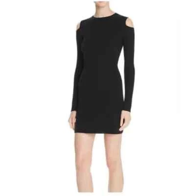 Theory Jemlora Evian Stretch Cold-Shoulder Ribbed Knit Black Short Dress Women M - Image 1 of 4