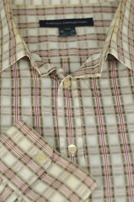Camisa informal de algodón a cuadros marrón rosa y blanco French Connection para hombre XXL 2XL Foto 1 de 4