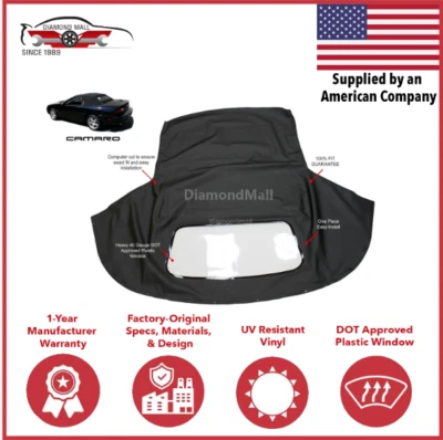 Fits Chevrolet Camaro 94-02 convertible techo blando y ventana de plástico paño de vela negro Foto 1 de 4