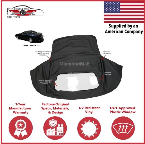 FIts Chevrolet Camaro 94-02 кабриолет мягкий верх и пластиковое окно черная парусина - Изображение 1 из 4