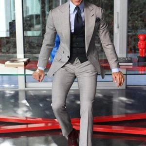 Gray Men Suit 3 Piece Formal Business Party Groom Tuxedo Wedding Prom Custom - Picture 1 of 8