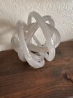 Art Glass Twisted Sculpture Paperweight Knot Rope Clear White Ribbed Abstract