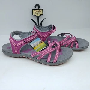 Stoney River Gladiator Sandals Pink Floral Pattern Criss Cross Straps WF6082 - Picture 1 of 6