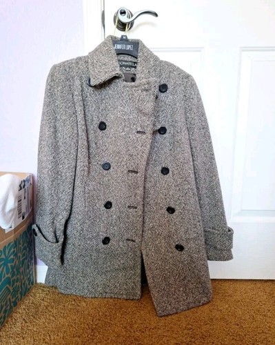 VERSACE Cappotto Donatella Miscela Lana BrownTweed Donna Piccola Chiusura con Bottone