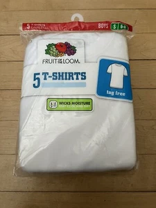 5 Boy's White Cotton Crew Neck T-Shirts Small 6-8 Fruit of the Loom - Picture 1 of 1