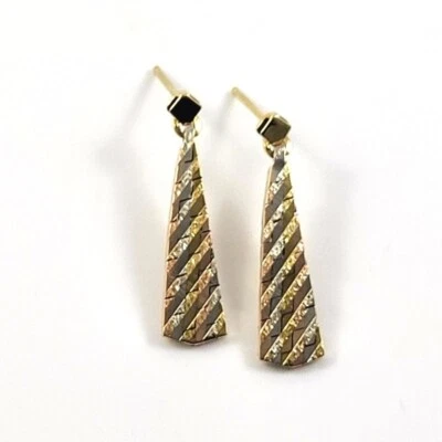 Solid 14K Yellow White Rose Tri Gold Link Dangle Earrings - Image 1 of 3