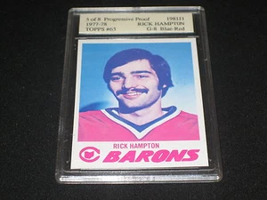RICK HAMPTON 1977-78 TOPPS #63 PROGRESSIVE PROOF G-8 BLUE RED NHL HOCKEY CARD - Picture 1 of 2