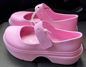 Womens CROCS STOMP Mary Jane Sandal Clog Pink Tweed US W 9 New - Picture 1 of 3