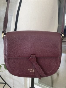 KATE SPADE Knott Grenache Medium Saddle Crossbody Bag burgundy Used Read - Picture 1 of 24