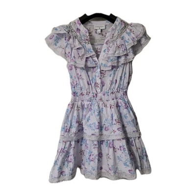 Minivestido LoveShackFancy x Target talla XS púrpura lila floral con volantes en capas Foto 1 de 4