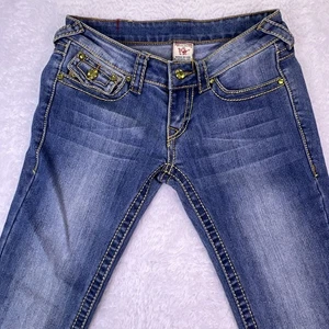 VTG True Religion Jeans Women’s 27 Joey Super T Flare/Boot Denim USA Rhinestones - Picture 1 of 13