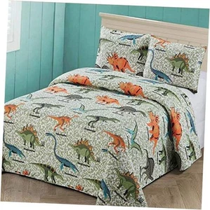 3 pc Size Quilt Bedspread Kids/Teens Boys Dinosaurs Full/Queen Dinosaour Family - Picture 1 of 2