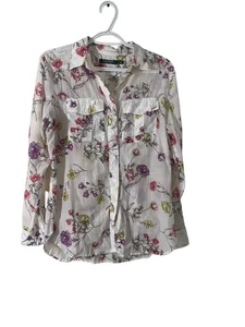 Ralph Lauren Botanical Floral Button Down Cotton Shirt Medium Boho Whimsy Sheer - Picture 1 of 5