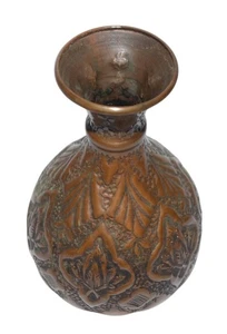 Vintage Kupfer Knospe Vase geätztes Metall 6" hoch floral - Bild 1 von 7