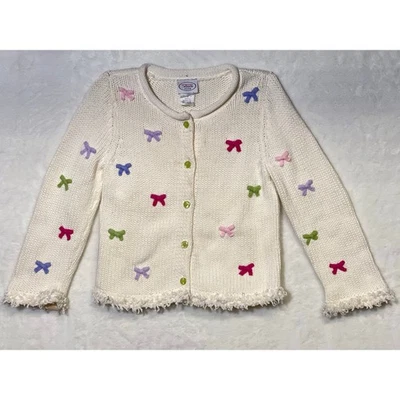 Suéter Talbots Niños 100% Algodón Flecos Dobladillo y Puño Beige con Lazos Talla 4 Foto 1 de 4