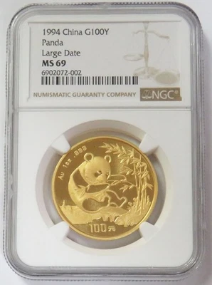 1994 GOLD CHINA 100 YUAN LARGE DATE PANDA 1oz NGC MINT STATE 69 - Image 1 of 2