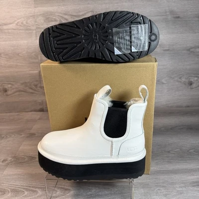 UGG Neumel Platform Chelsea Boots Leather Shearling Booties White Size 7 NEW - Image 1 of 4