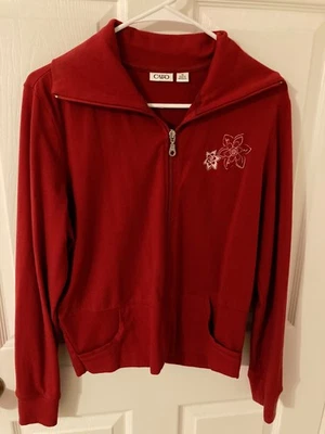 NEW WITHOUT TAGS CATO RED SHORT JACKET EMBROIDERED FLOWERS SIZE MEDIUM - Image 1 of 4