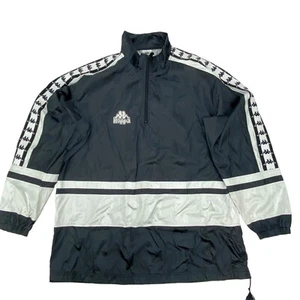 Vintage Kappa 1/4 Zip Pullover Windbreaker Track Jacket Black Big Logo Sz XL - Picture 1 of 13