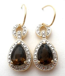 Smoky Topaz & Diamond Earrings Vermeil Gold Over Sterling Silver Ross Simons - Picture 1 of 8