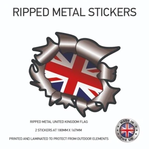 2 x United Kingdom Ripped Metal Flag STICKERS 180mm x 167mm UK Bumper Car RML04 - Bild 1 von 1