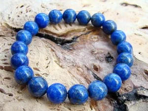 Pulsera elástica para hombre todas las cuentas de piedras preciosas naturales lapislázuli de 10 mm - Imagen 1 de 3