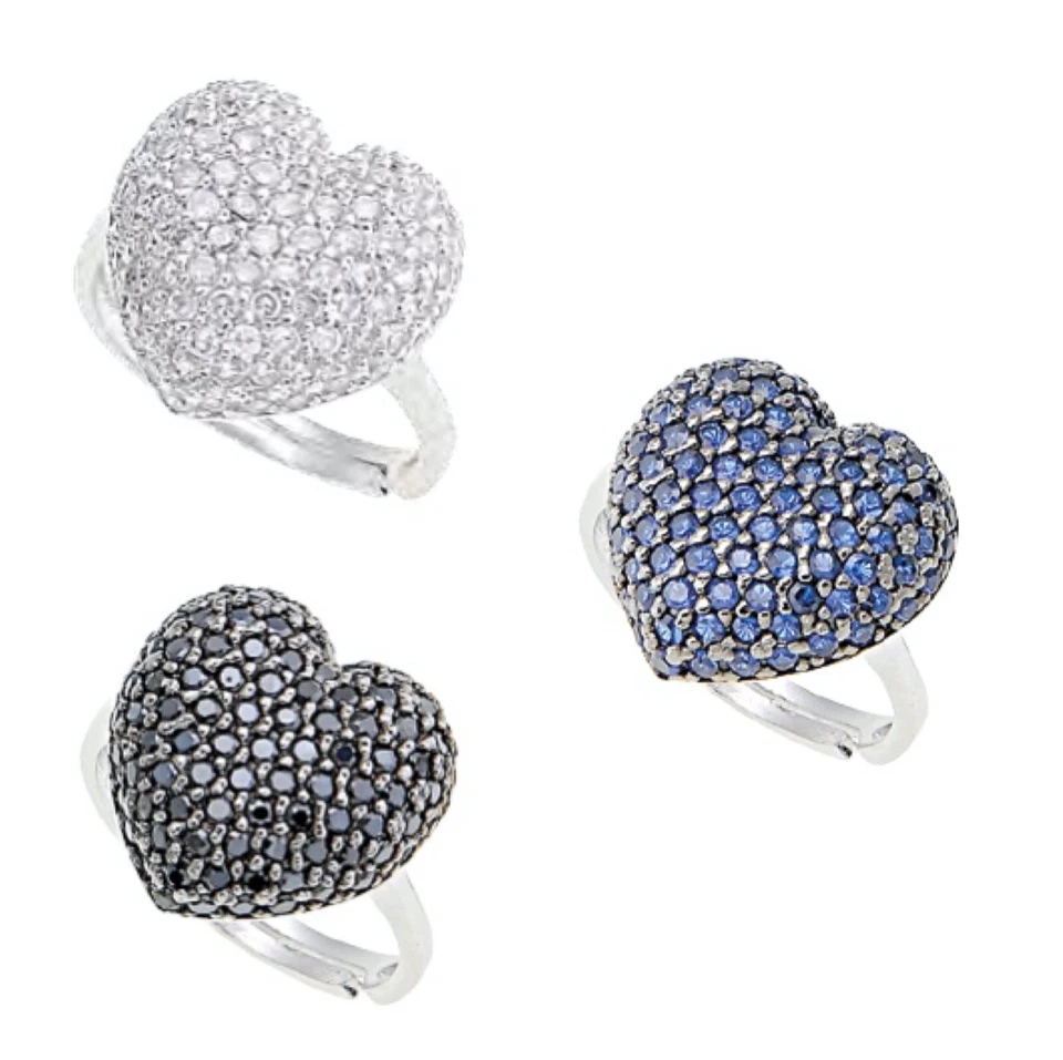 ANELLO CUORE PAVé ZIRCONI ARGENTO RODIATO REGOLABILE ANALLERGICO ARVI GIOIELLI  - Immagine 1 di 1