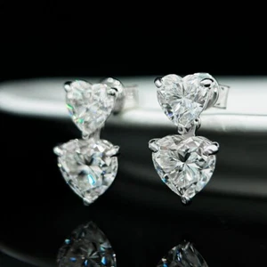 3CT D VVS1 Heart Cut Moissanite Women's Dangle Drop Earrings 925 Sterling Silver - Picture 1 of 12