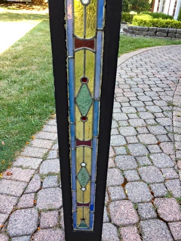 2 Antique STAINED, LEADED, JEWELED TRANSOM WINDOWS (NARROW) 52" X 6" Cover