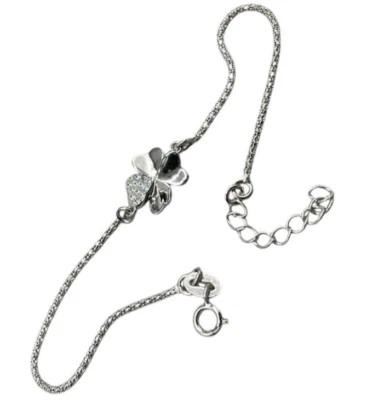 Bracciale in Argento 925 da donna Firmato cordoncino e quadrifoglio portafortuna - Immagine 1 di 4